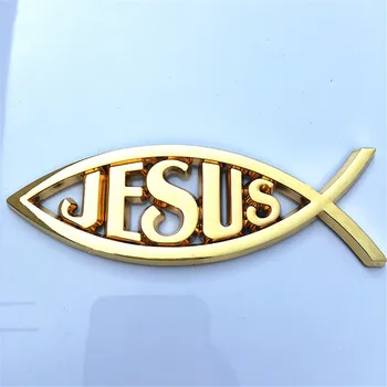 100vnt 5x1.6cm Automobilių Stilius Mažos Žuvys Kryžiaus Jėzaus Simbolis 3D ABS Plastiko Universalus Emblema Decal Krikščionių Dekoratyviniai Lipdukai