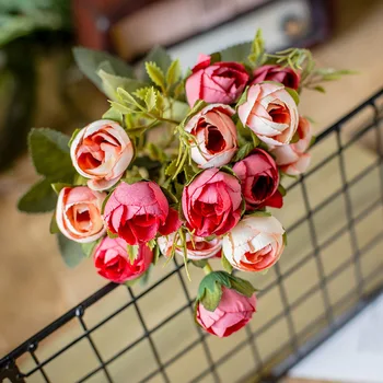 15heads/1 paketas Šilko arbatos rožės Nuotakos puokštė Kalėdų namuose vestuvių naujųjų Metų dekoracija netikrą augalai, dirbtinės gėlės