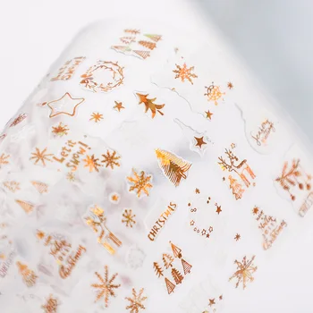 1PCS Kalėdų Nagų Lipdukai, Blizgučiai 3D White Gold Geometrijos Snaigės Iškilumo Lipdukas Naujų Metų Žiemos Skaidrė Nagų Folija