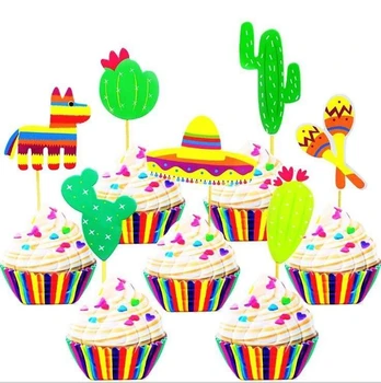 1Set Meksikos Fiesta Šalies Alpaka Kaktusas Skrybėlę Donkey Cupcake Topper Baby Shower Pyragas Apdaila Vasaros Vestuvių, Gimtadienio Prekes 5