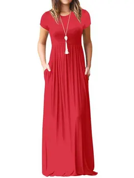 2022 Elegantiškas Ilgas Vasaros Suknelė Moterims trumpomis Rankovėmis Maxi Suknelė Šalies Ponios Atsitiktinis Suknelės Moterų Apdaras Femme Žalia Raudona XXL