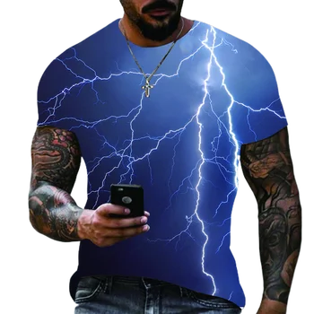 2022 m. Vasarą Naujas Vyrų Negabaritinių Marškinėliai Atsitiktinis Žaibo Cool 3D Skaitmeninis Atspausdintas T Marškinėliai Vyrams trumpomis Rankovėmis Tee Nemokamas Pristatymas