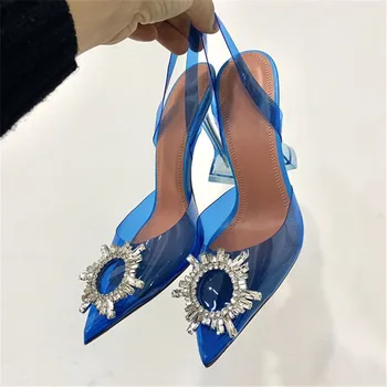 2022 Naują atvykimo safyro mėlyna nurodė, skaidrus sandalai naujas stiletto kalnų krištolas seksualus Baotou aukštakulniai Vestuviniai Bateliai 3