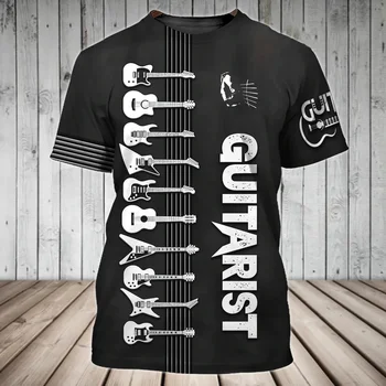 2023 Nauja Gitara Modelio Marškinėliai, vyriški marškinėliai Topai 3D Spausdinimo Mados Trumpas Rankovėmis Megztinis Tees O Kaklo Negabaritinių Kietas Streetwear