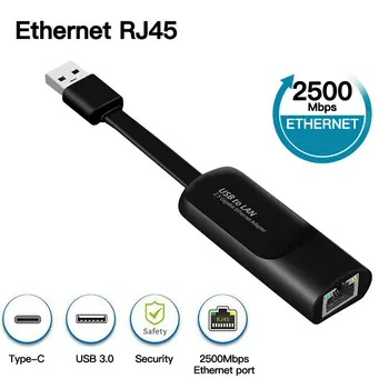 2500Mbps Tipas-C RJ45, Ethernet Tinklo plokštės Konverteris USB 2.5 G Išorinio Laidinio Tinklo plokštė Ethernet Adapter 