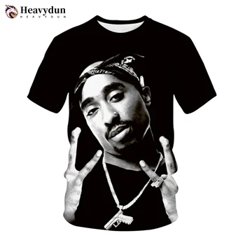 2Pac T-shirt Reperis Star Tupac 3D Atspausdintas Marškinėliai Vyrams Moterys Mados Atsitiktinis O-Kaklo Marškinėlius Hip-Hop Harajuku Streetwear Kietas Viršūnes