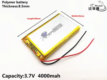 2vnt/daug Geros Qulity 3.7 V,4000mAH,855080 Polimeras ličio jonų / Li-ion baterija ŽAISLŲ,CENTRINIS BANKAS,GPS,mp3,mp4