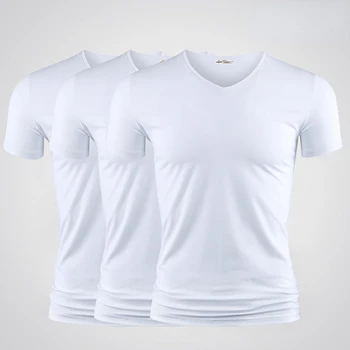 3pcs Modalinis trumparankoviai marškinėliai vyriški Apatiniai Dugno Shirt marškinėliai Kieto Spalvų V-neck Slim 