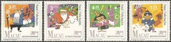 4 VNT,Makao,Kinija,1991,Kalėdų Ženklų,Nekilnojamojo Originalus,Aukštos Quaility,Antspaudas Surinkimo