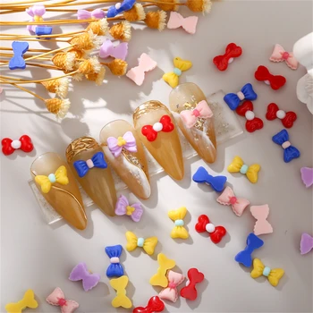 50pcs Macaron Lankas Nail Deco Dalių Mini Elegantiškas Japonijos Nagų Dervos Priedai 3D Kawaii Blizgus Manikiūro Bowknot Pakabukai Papuošalai