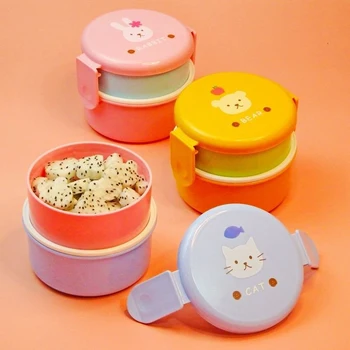 540ml Gyvūnų Priešpiečių Dėžutė Japonijos Dvigubo sluoksnio Apvalus Mini Bento Box Vaikų Vaisių Užkandžių Dėžutė Dėžutės Mikrobangų Vaikų Priešpiečių Dėžutė