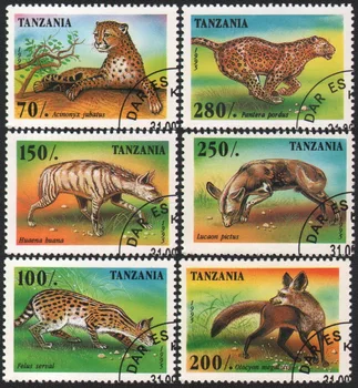 6Pcs/Set Tanzanija Pašto Ženklų 1995 Leopardai, Vilkai Laukiniai Gyvūnai, Naudojami Rašyti, Pažymėtos Pašto Ženklų Kolekcionavimas
