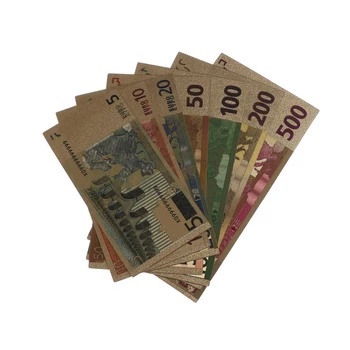 7pcs Eurų Banknotų Aukso Folija, Popieriaus, Pinigų, Amatų Kolekcija Pastaba Valiuta 2