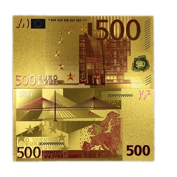 7PCS/Set 5 10 20 50 100 200 500 EUR Aukso Banknotų 24K Aukso Netikrą Popierinių Pinigų Kolekcija Eurų Banknotų Rinkiniai
