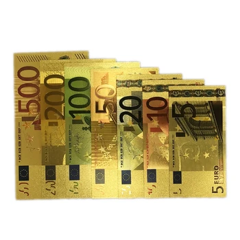 7PCS/Set 5 10 20 50 100 200 500 EUR Aukso Banknotų 24K Aukso Netikrą Popierinių Pinigų Kolekcija Eurų Banknotų Rinkiniai 4