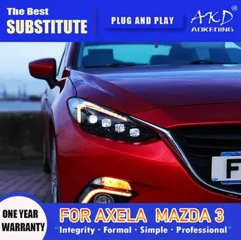 AKD Galvos Lempa Mazda 3 Axela LED Žibintų-2016 M. Žibintai Mazda 3 DRL Posūkio Signalo Aukštos Pluošto Angel Eye Projektoriaus Objektyvas