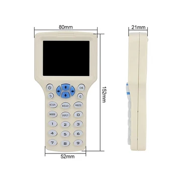 Anglų kalba 10 Dažnio RFID Skaitytojui Rašytojas Kopijuoklis popierinės kopijavimo aparatų matricos IC/ID su USB Laido 125Khz 13.56 Mhz Korteles, LCD Ekranas, popierinės kopijavimo aparatų matricos