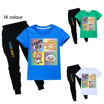Anime Lankybox Marškinėliai Vaikams Vasarą T-shirt + Sport Kelnes 2vnt Nustato Vaikų Drabužių Berniuko, Drabužiai Mergaitėms, Drabužiai