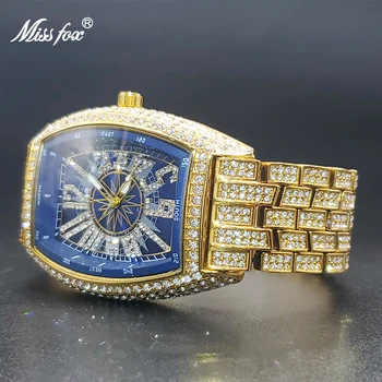 Aukso Laikrodis Vyrams Big Riešo Ledo Lašas Blizgančių Bagažinės Stiliaus Hip-Hop Vyrų Kvarciniai Laikrodžiai Vandeniui Vertus Laikrodis Prabangių Dovanų 2023