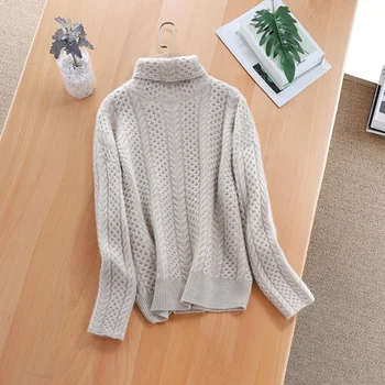 Aukšta apykaklė kašmyro megztinis moteriška storio laisvas megztinis megztinis susukti mezgimo dugno megztinis didelio dydžio moteriški drabužiai