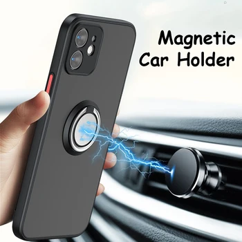 Automobilių Magnetinis Žiedas Turėtojas Atveju iPhone 14 13 12 Mini Pro 11 XS Max XR X 8 7 Plus SE 2020 TPU Bamperis Matinis Plastikinis galinis Dangtelis