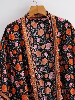 Boho Vinatge Gėlių Spausdinti Ilgas Duster Viskozės, Medvilnės Rūbeliai Bohemijos Maxi Hipių Wrap Suknelės Moterims, Etninio Stiliaus Ilgai Kimono 0