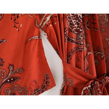 Derliaus Naujų Gėlių Spausdinti Negabaritinių Prarasti Boho Kimono Paplūdimio Cover Up Ilgai Duster Bohemijos Rūbeliai Mujer Varčias Maxi Hipių Kimono 0