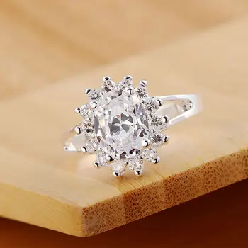 Didmeninė Sidabro Spalvos gražių kristalų valentino dovana Žiedas vestuvių Papuošalai elegantiška moteris akmens fabrikas kaina
