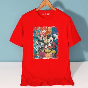 Disney Elegantiškos Mados Minnie, Mickey Mouse Laišką Animacinių Filmų Spausdinti Unisex Moterys T-Shirt O-Kaklo Megztinis Trumpomis Rankovėmis Tee Viršūnes 10 Spalva 2