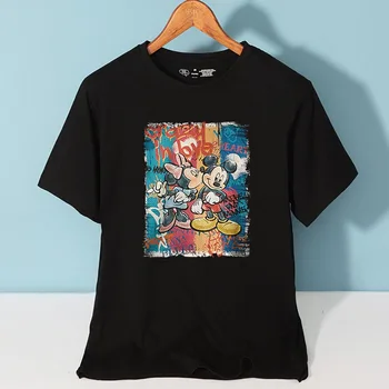 Disney Elegantiškos Mados Minnie, Mickey Mouse Laišką Animacinių Filmų Spausdinti Unisex Moterys T-Shirt O-Kaklo Megztinis Trumpomis Rankovėmis Tee Viršūnes 10 Spalva 3