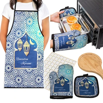 Eid Mubarakas Kepimo Anti-plikymo Orkaitės Pirštinės Virtuvės prijuostė laimingas Eid Al-Adha Islamo Musulmonų Ramadano Kareem šalis dekoro dovana