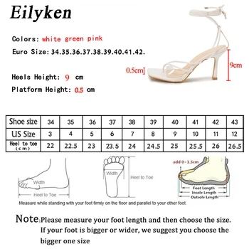 Eilyken Vasaros Siauros Juostos Įrašą Kojų Moterų Sandalai Dizaino PVC Skaidri Auliukiniai suvarstomi Aukštakulniai Striptizo Šalies Moterų Batai
