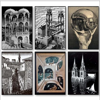 Escher Siurrealistinis Geometrinio Meno kūrinius, Drobė, Tapyba, Plakatų ir grafikos Sienos Meno Freskomis Nuotraukas Kambarį Namų Dekoro Cuadros