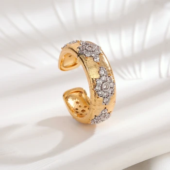Europos ir Amerikos teismas retro italijos Buccella apyrankę šilko amatų dviejų spalvų auksu ponios žiedo su deimantu, graviravimas 3