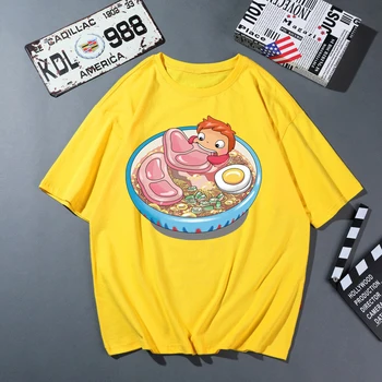 FIXSYS Ponyo Hayao Miyazaki Studio Ghibli moteriški Marškinėliai Vasaros trumpomis Rankovėmis Kramtomoji Juokinga Marškinėlius Viršūnes Moterų marškinėliai Moteriška Tee 0