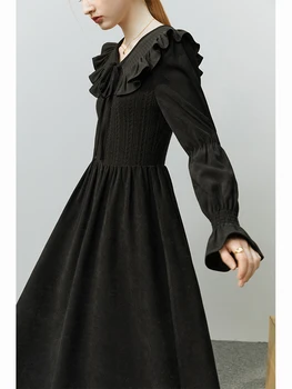FSLE Hepburn Stiliaus Megzti Suknelę Siūlėmis Moteris Rudens-Žiemos 2022 Nišą Dizainas prancūzijos Susiėmę V-kaklo, Juosmens Moteriška Ilga Suknelė