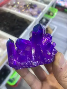Gamtos violetinė vaivorykštė, halas electroplated titanu dengtos kristalų sankaupos 100-130g