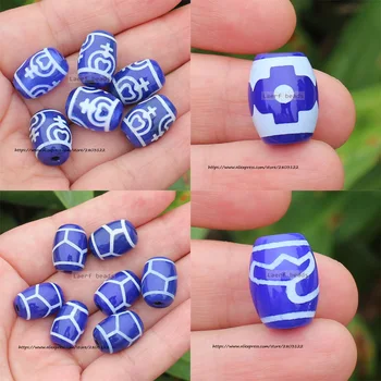 Geras Qulity! 11-12x15-16mm Mėlynas Senovės Tibete Dzi Agato Karoliukai,Pasisekė Simbolis,Galingas Amuletas, 