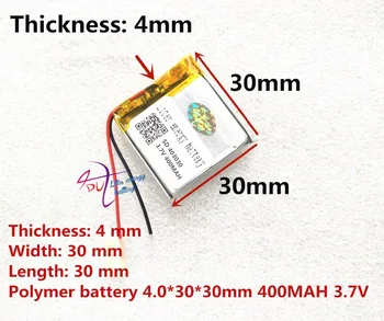 Geriausia akumuliatoriaus prekės 3,7 V ličio polimerų baterija 403030 MP3 043030 400mAH belaidžio ryšio garso plokštė