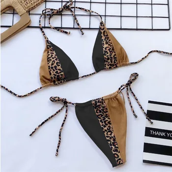 GNIM Leopardas Spausdinti Thong Bikini maudymosi Kostiumėliai Moterims 2019 Seksualus Tvarstis Moteris Brazilijos Bikini maudymosi kostiumėlį Nustatyti Paplūdimio Plaukti Kostiumas Biquini 3