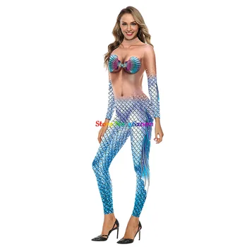 Gyvūnų Žuvų Svarstyklės 3D Atspausdintas Undinė Helovyno Cosplay Kostiumai Suaugusių Moterų, Mergaičių Šaliai Vaidmuo Žaisti Dress Up Jumpsuit Apranga 0