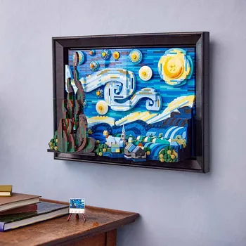 Idėjų Naujas Klasikinis Vincent Van Gogh Žvaigždėtą Mėnulis Naktį Statybinių Blokų Surinkimas Mini Plytų Modelio Rinkinys, Suderinamas 21333 Žaislai Berniukas