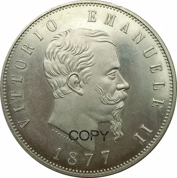 Italija 1877 R Vittorio Emanuele II 5 Lire Žalvario, Padengta Sidabro Monetų Kopijos