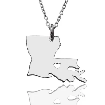 JAV Luizianos valstijos Žemėlapis Tuščiaviduriai Širdies Karoliai rožinė Aukso Sidabro Spalvos Nerūdijančio Plieno Karoliai Chokers Hip-Hop Papuošalai 0