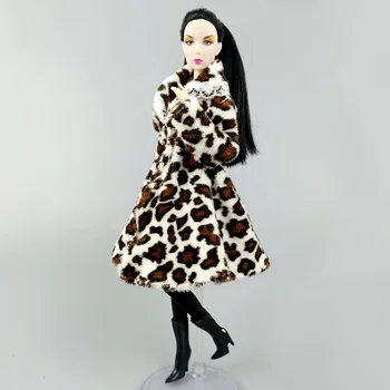 Leopard Žiemos Kailių Paltai Barbie Lėlės Komplektus Drabužių 1/6 BJD Lėlės Priedai Paltas Striukė Žaislai Vaikams 