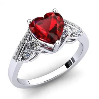 Mados Raudona Širdies Formos Meilės Žiedas Inkrustacijos su Blizgiu Cirkonio Kristalų Juoda Moterų Žiedas Didmeninė prekyba Moteriška Šalis Papuošalai
