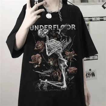Mados Streetwear Gotikos T-Shirt Moterims degintis Spausdinti Grunge Estetinės Goth Marškinėliai Tamsiai Edgy Grafinis Tee vienos Lyties pora, topai 0