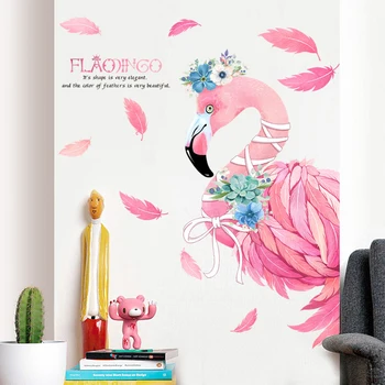 Mergina kambario dekoro Šiaurės ins flamingo lipdukas kambarį miegamojo lovos fono sienos lipnios tapetai, sienų lipdukai