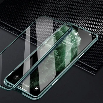 Metalo Magnetinių Atveju iPhone 12 13 Mini 11 12 13 Pro Max X XR XS MAX 7 8 6 6S Plus SE 2020 m. Dvipusis Stiklo Adsorbcijos Atveju