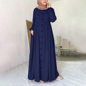 Moteris Musulmonų Dubajus Abaja Turkija Suknelė, Hijab Turkija Rudenį Ilgomis Rankovėmis Mygtukų Žemyn Sundress Islamas Drabužių Abayas Maxi Vestidos